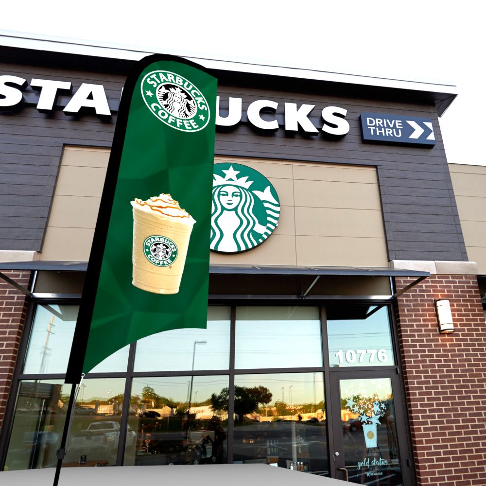 Starbucks concave flag at drive-thru location